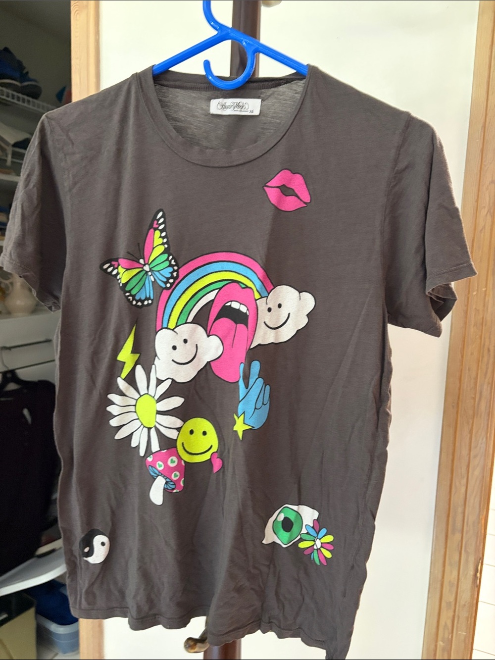 Wokand ' Graphic Tee with Rainbow & Smile Prints - Brown